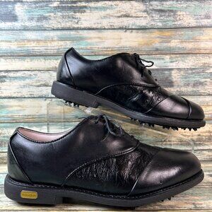 Footjoy Golf Shoes Womens 7.5 Black Leather Oxfords Lace Up Soft Spikes
